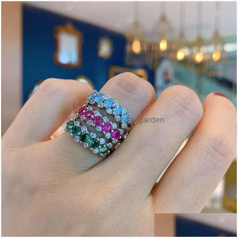 cluster rings 2021 trend 925 sterling silver round 3.5mm aquamarine ruby emerald for women charms cocktail party ring fine jewelry