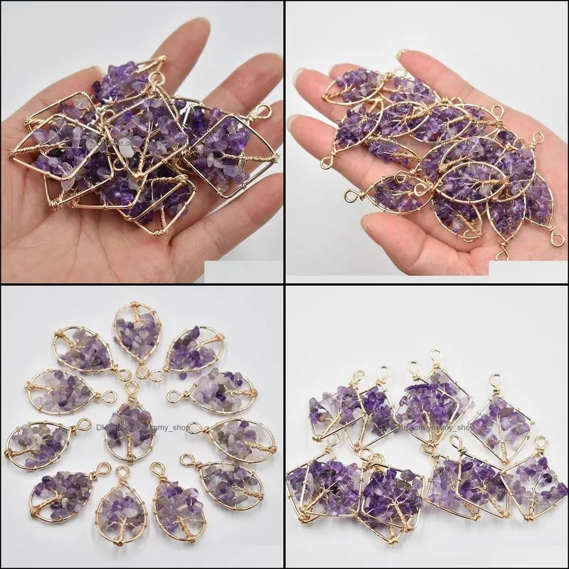 natural amethyst tree of life charms handmade wire wrapped pendants for jewelry necklace markin yummyshop