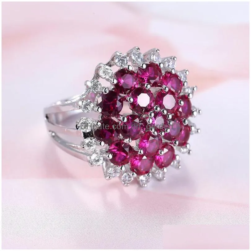 cluster rings luxury womens red corundum zircon crystal ring cocktail party gem valentines day gift european engagement