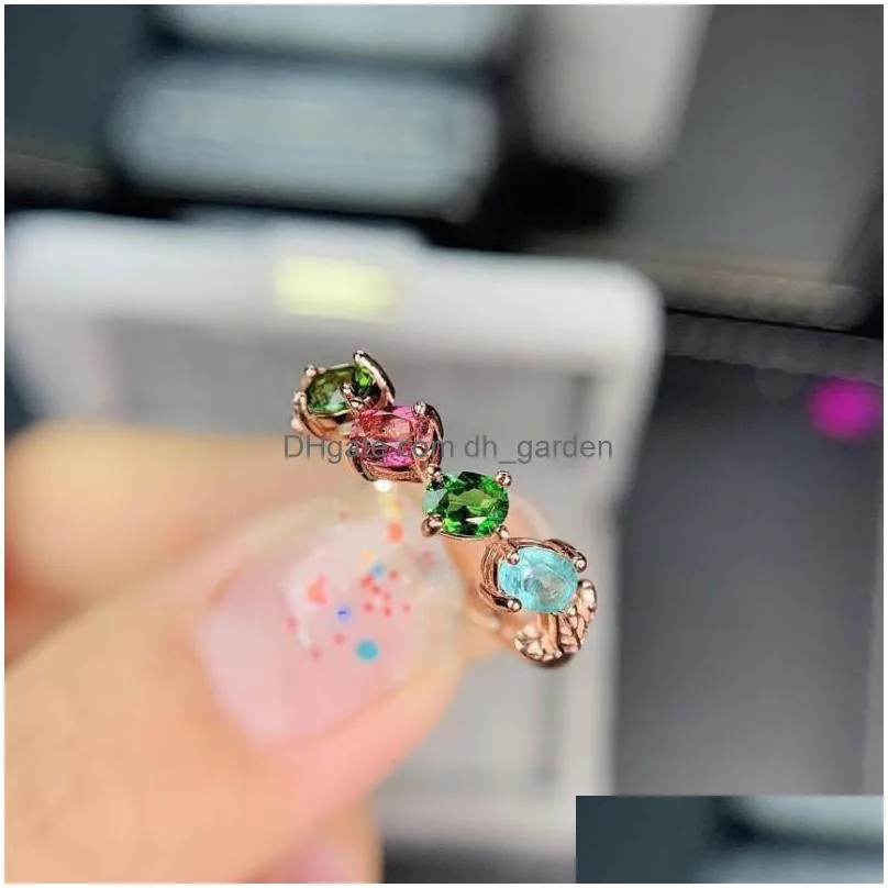 cluster rings natural multicolor tourmaline ring gemstone s925 silver fashion small lovely row wave women girl gift party jewelry