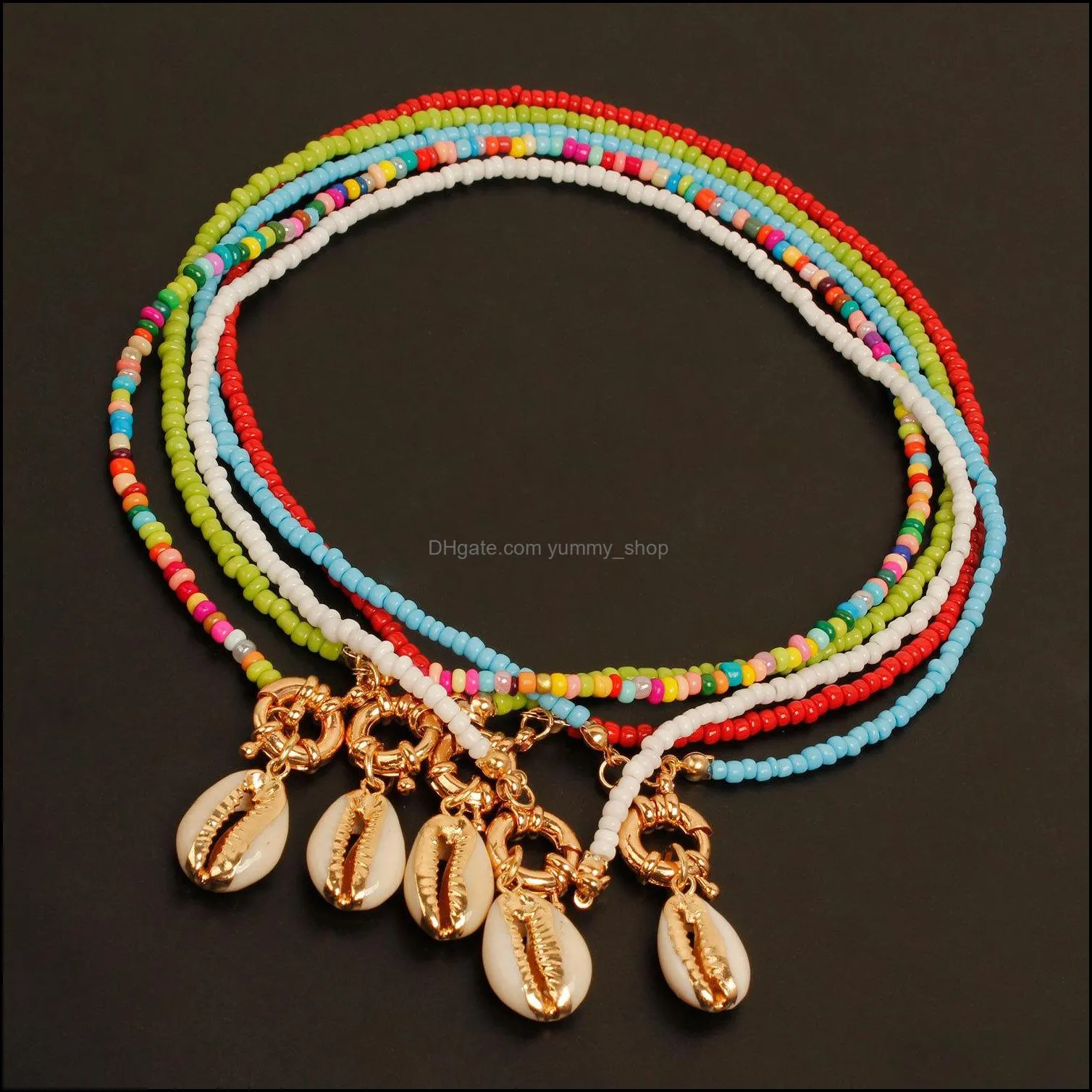 fashion creative shell pendant necklace womens boho retro summer gothic beads hand threaded colorful rope rice beads shell pendant