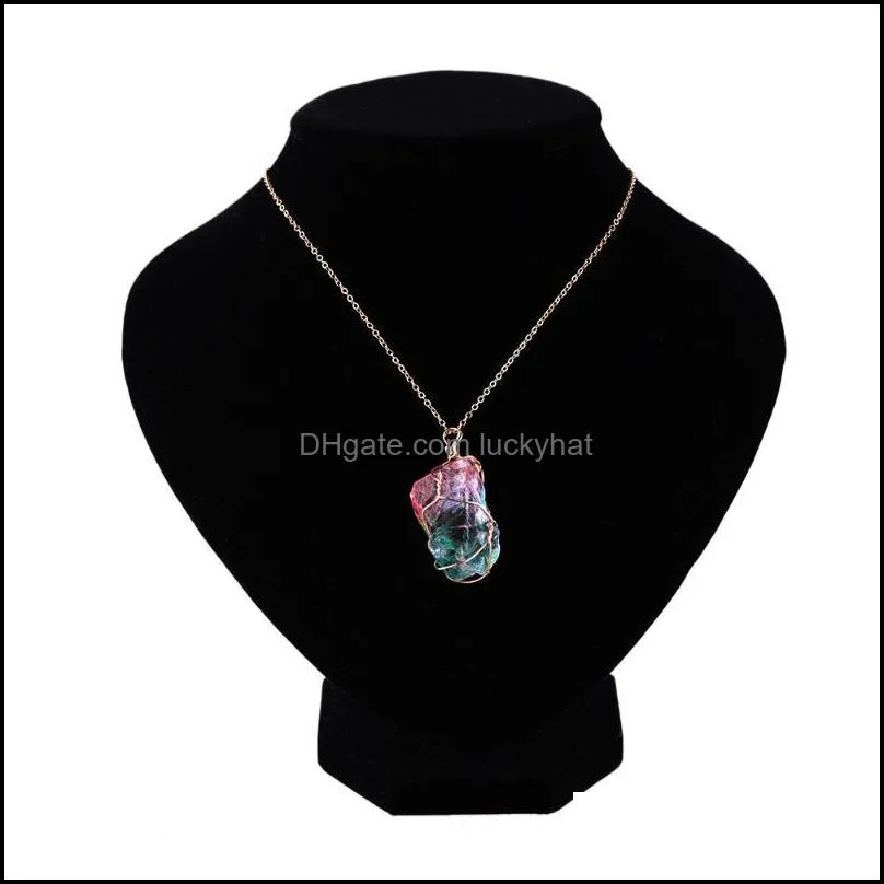 pendant necklaces 1pc rainbow stone necklace fashion crystal chakra rock gold color chain quartz for women giftspendant