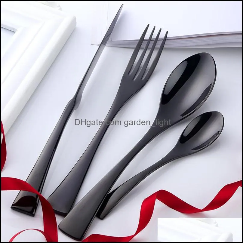 flatware sets black cutlery knife fork set stainless steel western tableware steak knives forks spoons dinnerware set4pcflatware