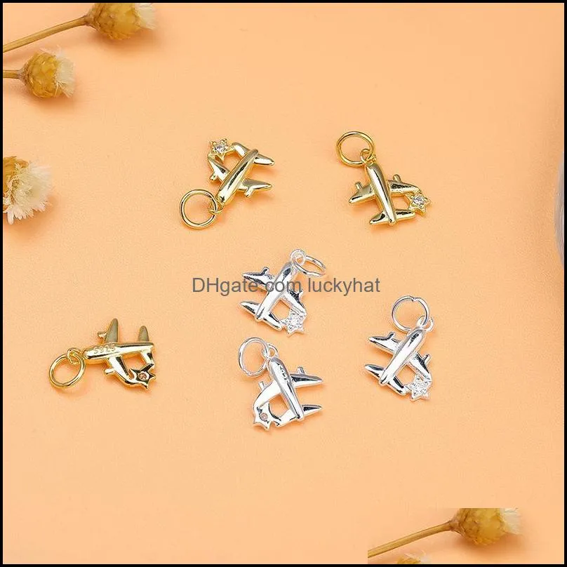 charms sterling silver microset zircon small plane pendant light luxury bracelet necklace jewelry accessoriescharms