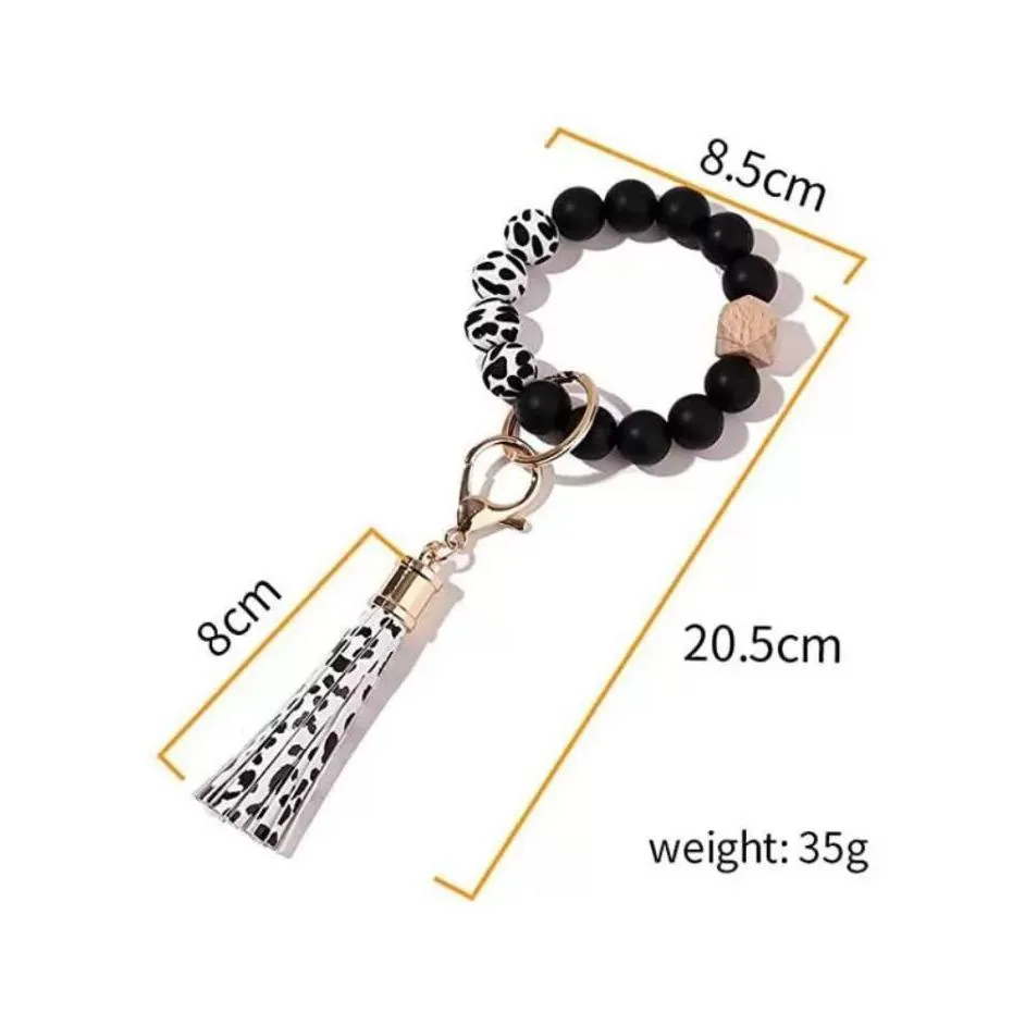 valentines day party favor silicone beaded bangle keychain with tassel for women wristlet key ring bracelet 