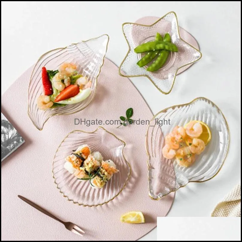 bowls marine series transparent glass dinner plate gold line scallop starfish dessert snack fruit salad bowl dishes kitchenware