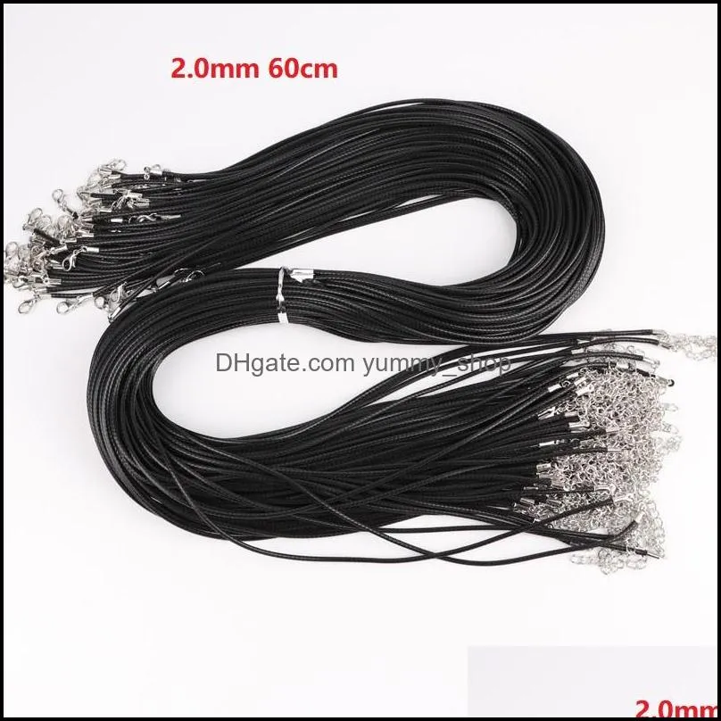 45cm 60cm black 1.5mm 2.0mm wax rope lobster clasp chains for necklace lanyard jewelry pendant cords making yummyshop