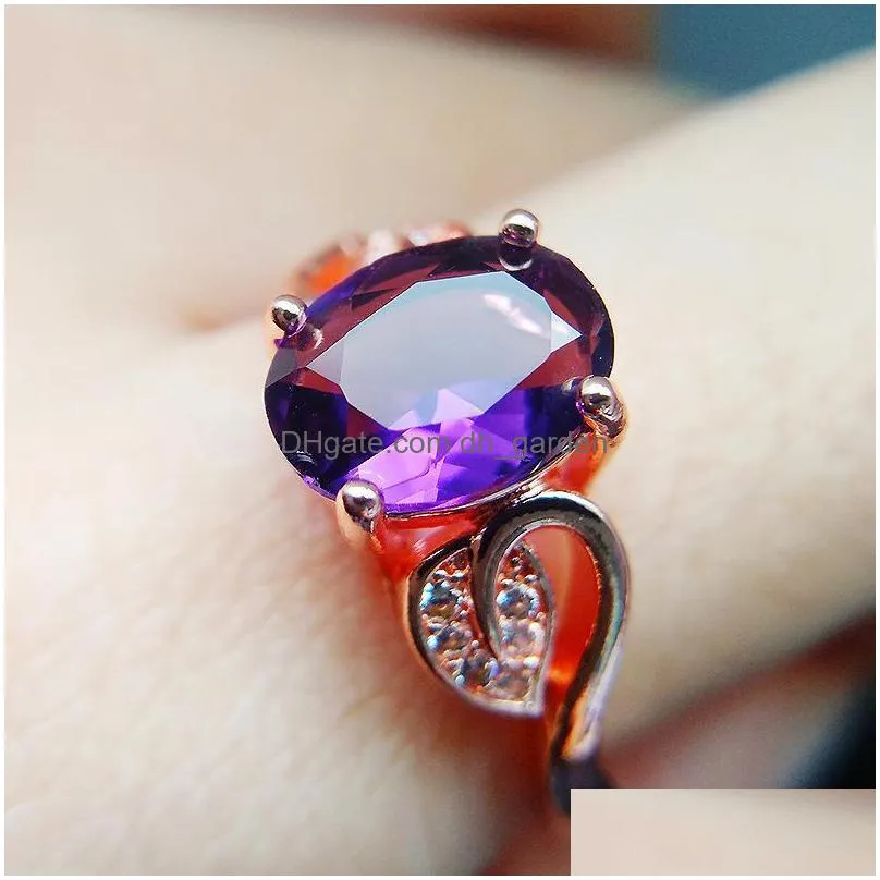 cluster rings elegant ring for women 925 silver jewelry accessories with amethyst zircon gemstone open finger wedding party wholesale