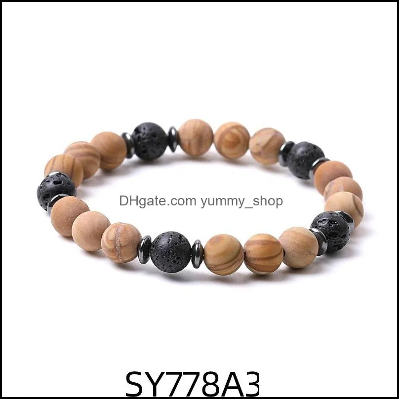 8mm matte wood line stone beads hematite lava stone strand bracelets for women men yoga buddha energy jewelr yummyshop