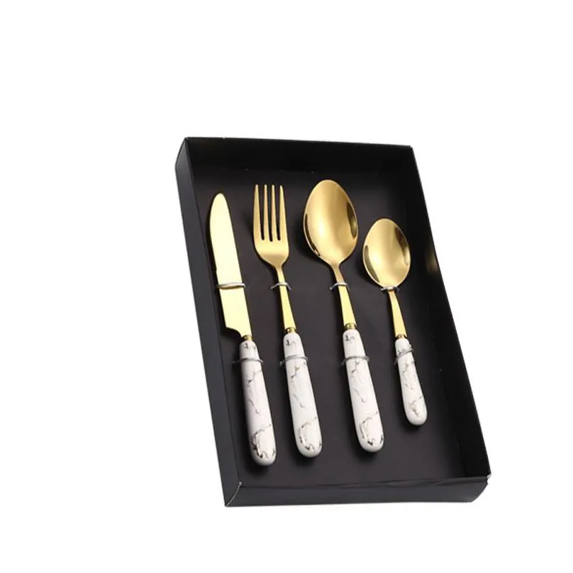 gold cutlery set knife fork coffee spoons dinnerware stainless steel tableware western kitchen silverware