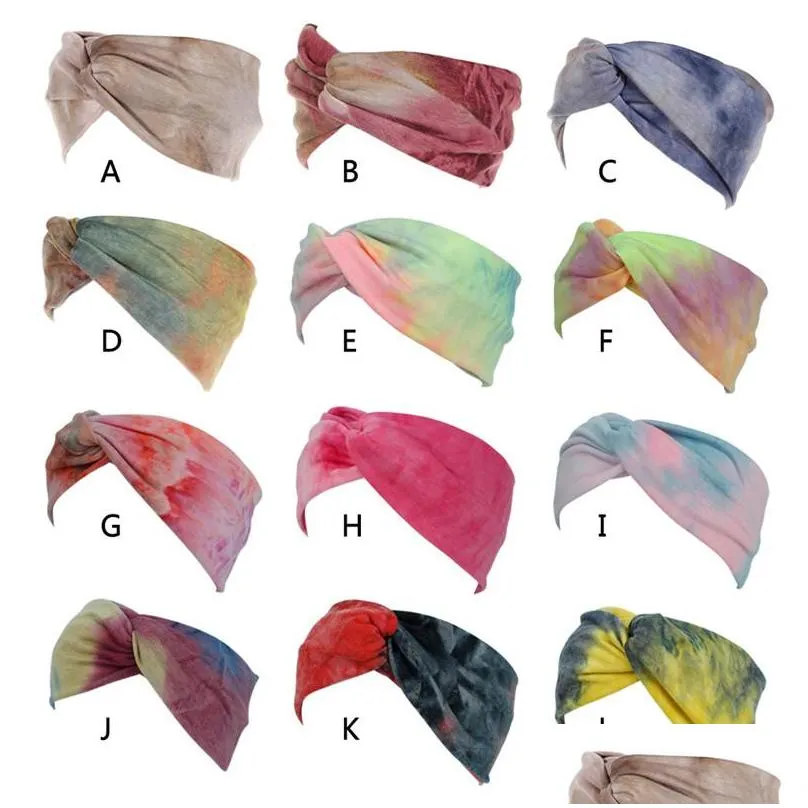 dhs bohemian tie dye cross hair band for women yoga sport fitness headbands knot wide brim hair accessories