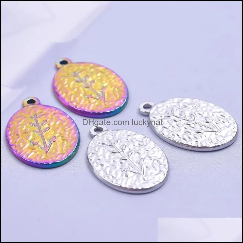 charms 1/2pcs hammer oval geometry plaque branch leaf arrow rainbow silver color stainless steel pendant fit keychain makingcharms