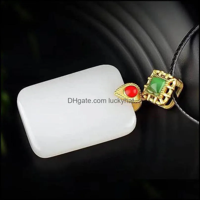 pendant necklaces jade lucky factory wholesale xinjiang white nephire jinsi tranquility and peace plate necklace for leapendant