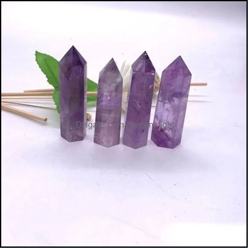 710cm natual amethyst quartz pillar purple crystal point arts ornament mineral reiki healing obelisk wand sixsided energy stone