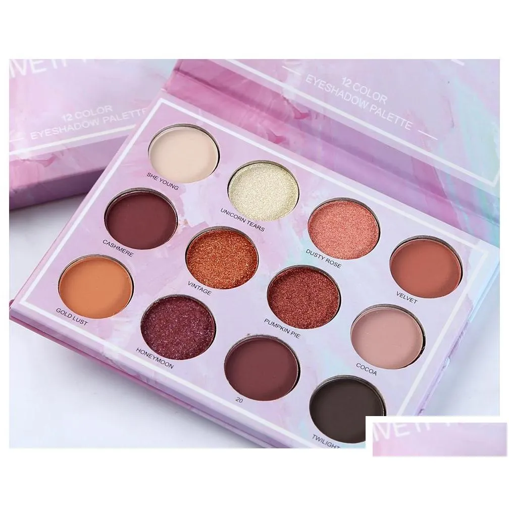 dhs handaiyan 12colors eyeshadow palette cosmetics matte glitter shimmer eye shadow makeup give it to me and blue ocean