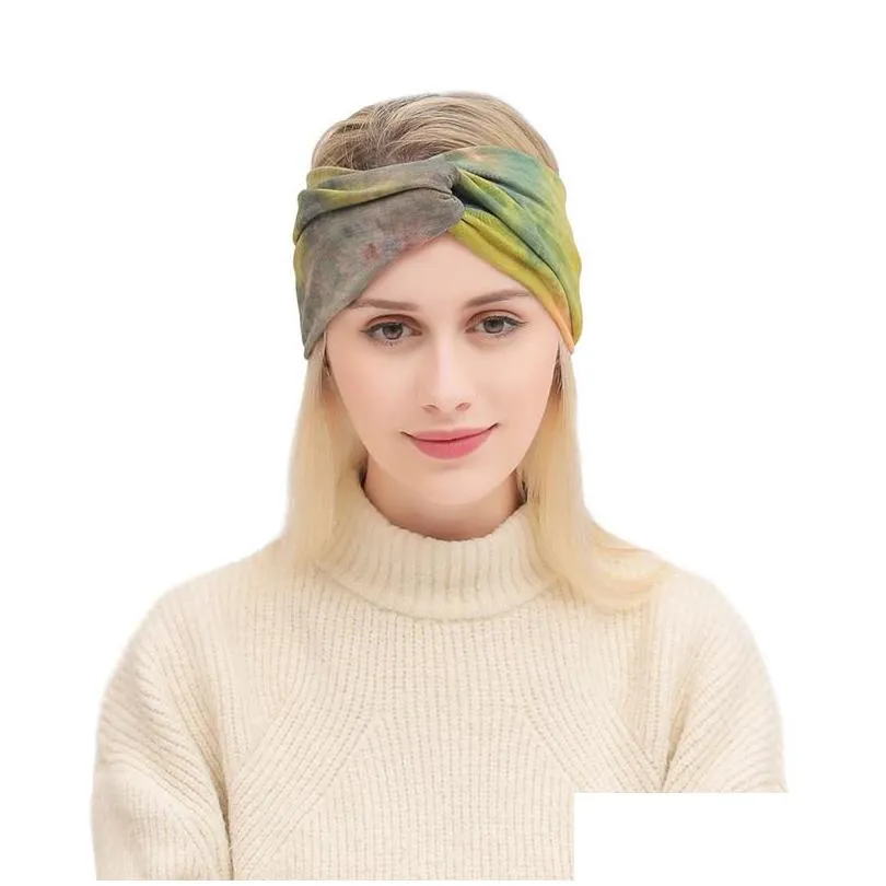 dhs bohemian tie dye cross hair band for women yoga sport fitness headbands knot wide brim hair accessories