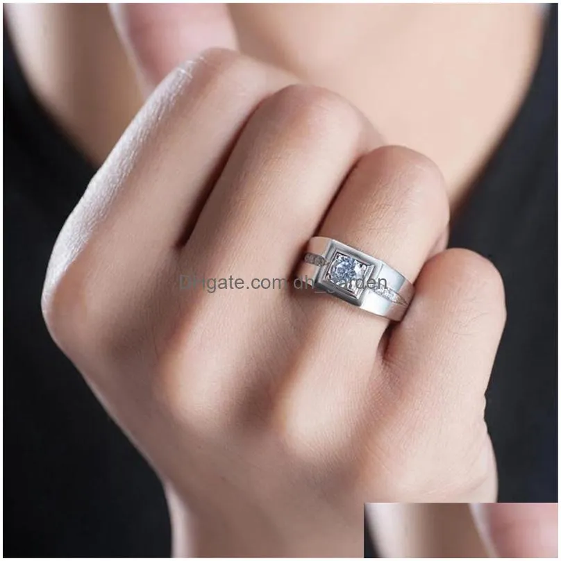 cluster rings zircon diamonds for men white gold silver color bague homme wedding band jewelry masculine accessory fashion gift