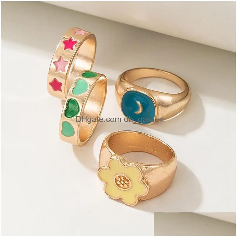 cluster rings 4pcs women finger vintage alloy elegant knuckle gifts for girls ladies joint fashion jewelry accessories