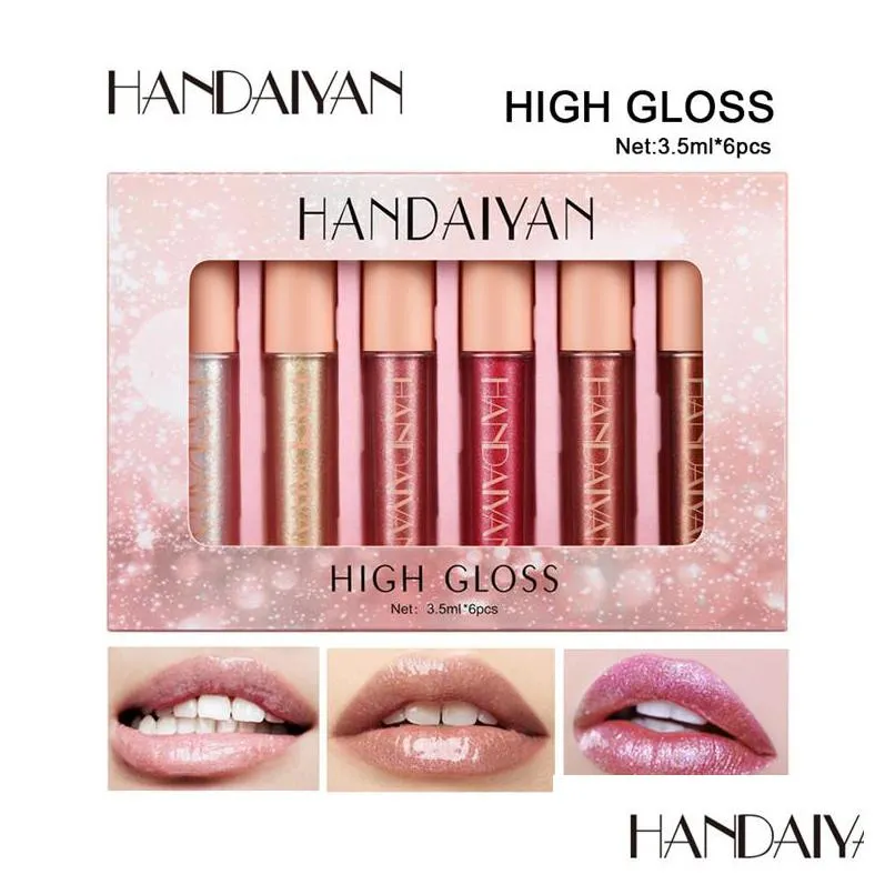 drop handaiyan shiny gold lipgloss set highlighter lip gloss set moisturizer metallic diamond nutritious pearly makeup