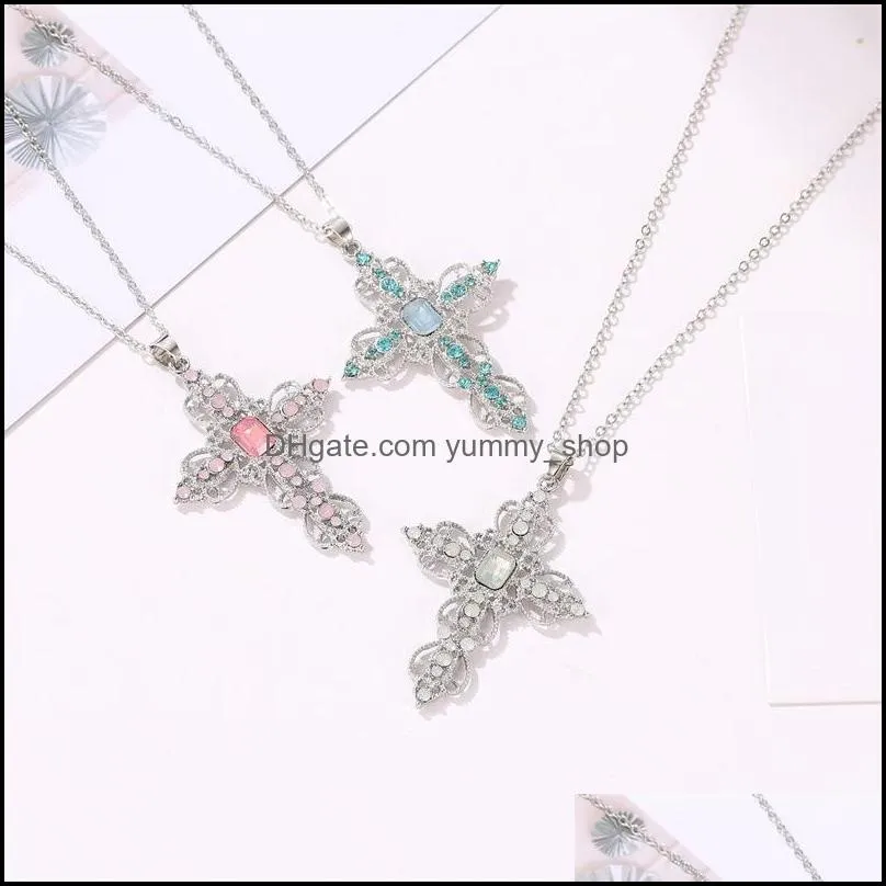 cross pendant necklace for women men imitation diamond necklaces wholesale jewelry long chain cross necklace