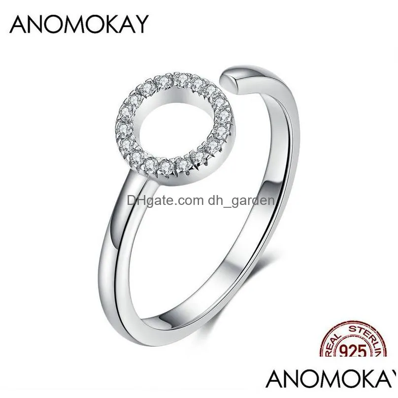 cluster rings anomokay fulll zircon round simple adjustable finger for women sterling 925 silver geometric size circle ring