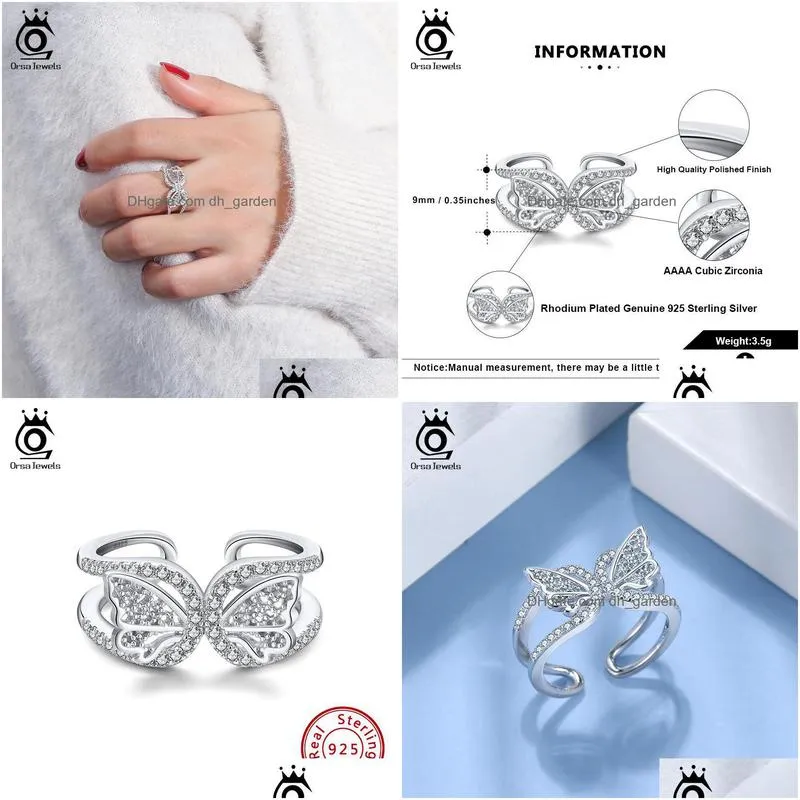 cluster rings orsa jewels 925 sterling silver dazzling cz butterfly ring open finger for women fashion jewelry gift sr254