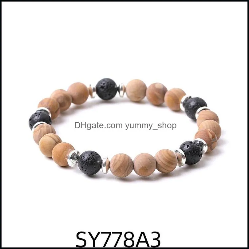 8mm matte wood line stone beads hematite lava stone strand bracelets for women men yoga buddha energy jewelr yummyshop