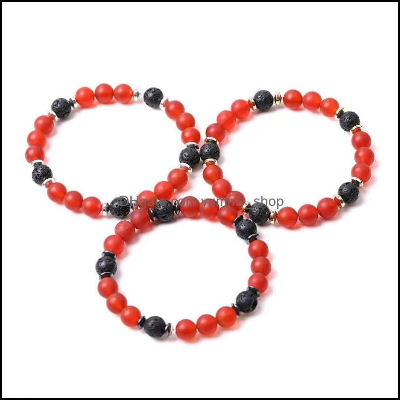 8mm matte red agate stone beads hematite lava stone strand bracelets for women men yoga buddha energy jewelr yummyshop