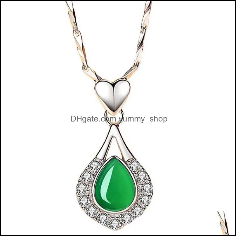 green water drop necklace ladies sexy clavicle necklace fashion jewelry friends gift party chrysoprase pendant