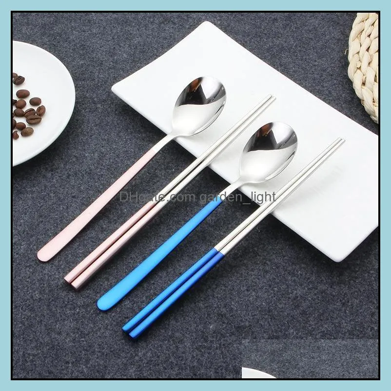 flatware sets 18/10 korean stainless steel chopsticks spoon set long handle nonslip dessert spoons dinnerware setflatware