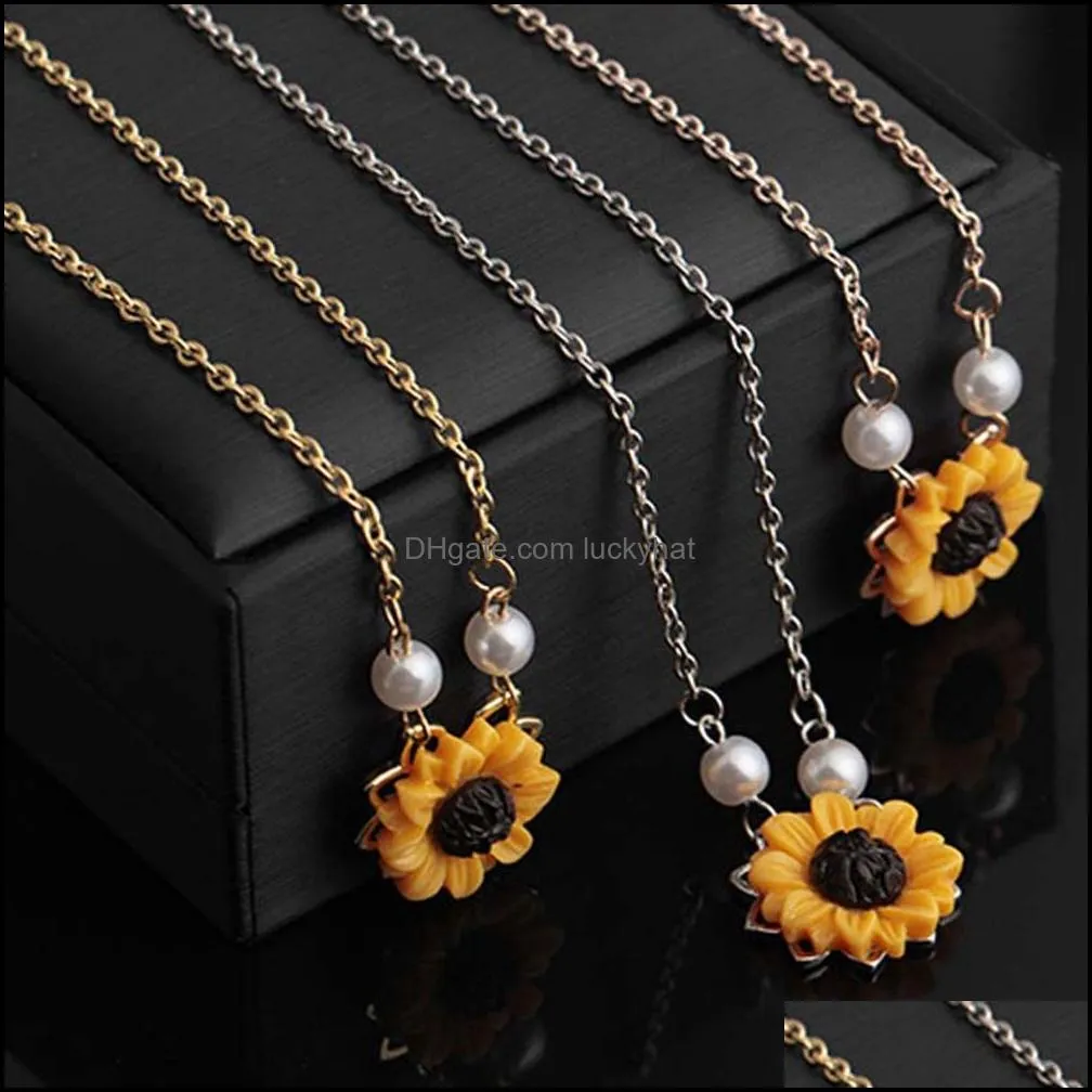 1pc romantic drop necklaces charm sunflower pendant chain necklace for women simple pearls princess bride bridesmaid