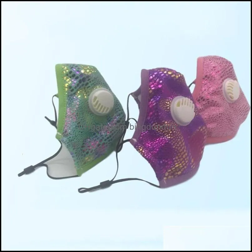 anti droplet adults respirator with breathing valve 6 color glitter stereo mouth mask washable face masks in stock 10xh e1