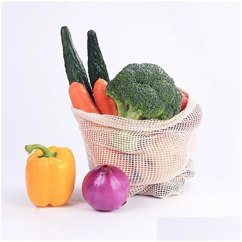 cotton mesh vegetable bags produce bag reusable storage bag kitchen fruit vegetable with drawstring
