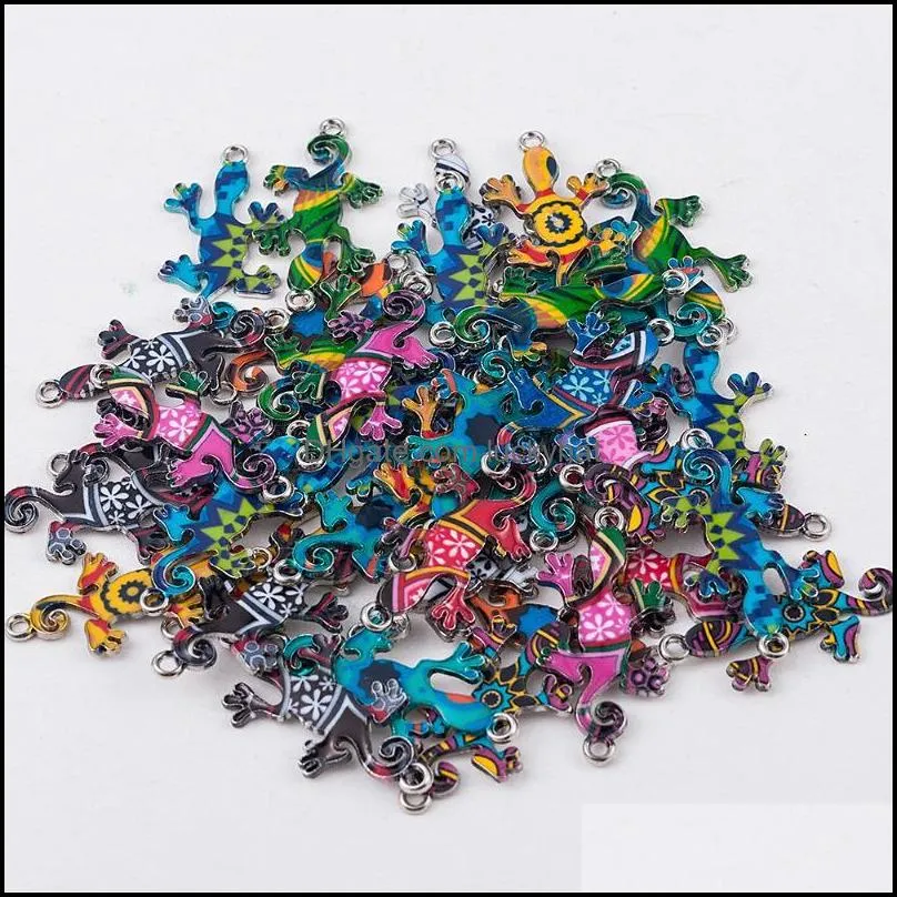 charms lots 10/20pcs mixed color gecko connectors pendant diy necklace beads jewelry making christmas beadcharms