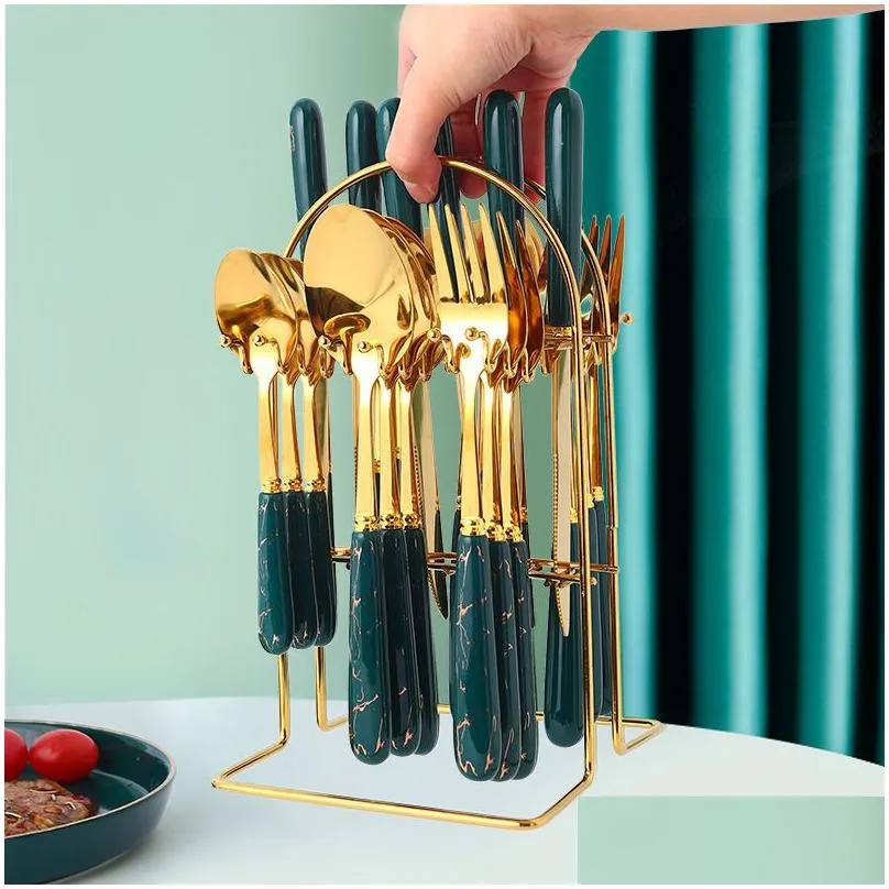 food grade stainless steel 24 piece tableware rack ceramic handle western food set dessert knife coffee spoon fruit fork