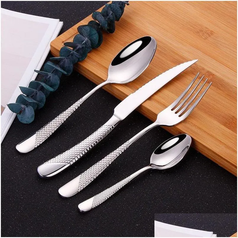 luxury cutlery set stainless steel silverware dinnerware set dinner knife fork spoon mirror polished dishwasher safe