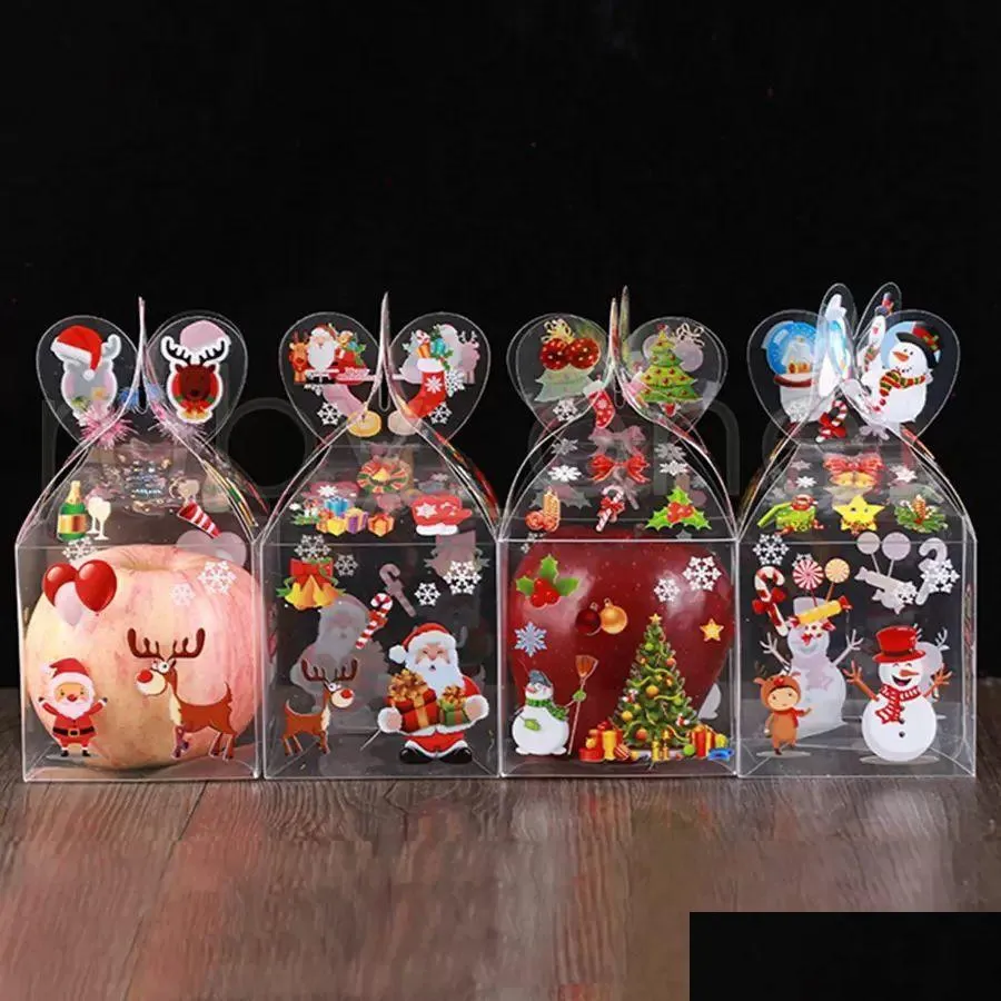 gift wrap pvc transparent candy box christmas decoration box packaging santa claus snowman elk reindeer  boxes 