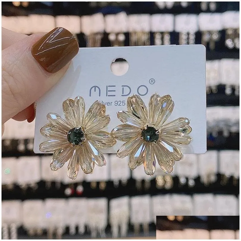 fashion jewelry light luxury crystal daisy flower earrings s925 silver post niche design stud earrings
