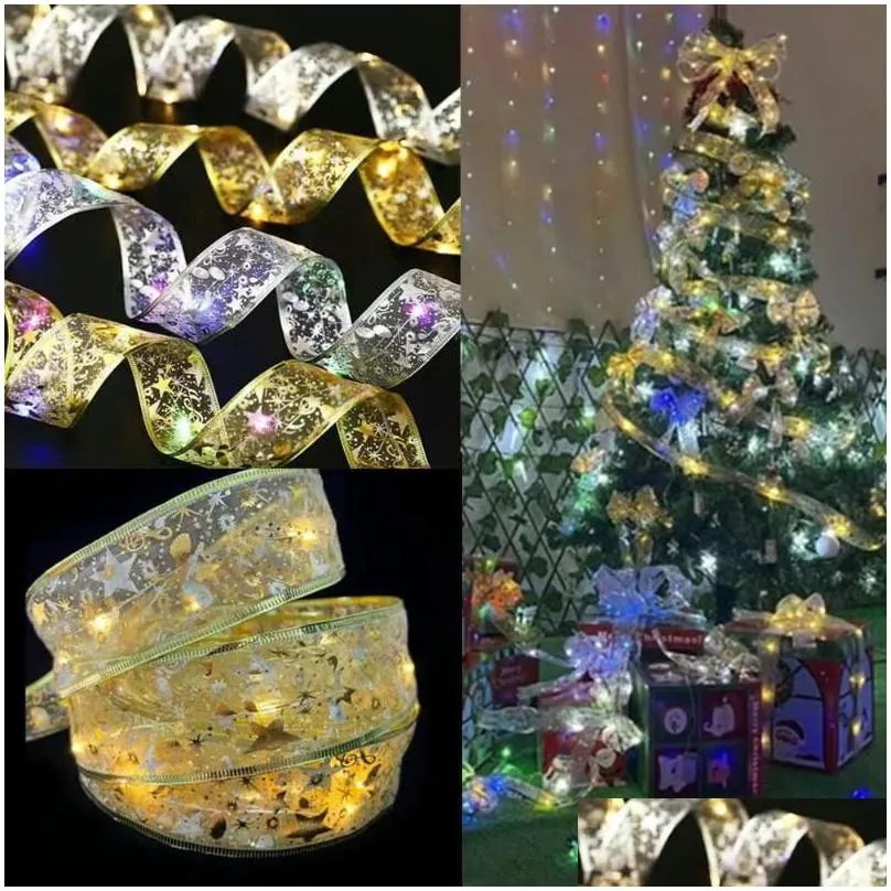 christmas ribbon bow string lights tree ornaments diy romantic atmosphere arrangement christmas decoration