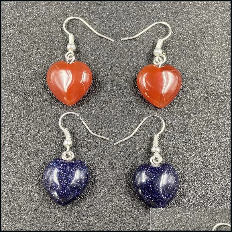 16x18x10mm fashion love heart dangle natural stone earrings rose quartz healing crystal earings earring for women jewelry yummyshop