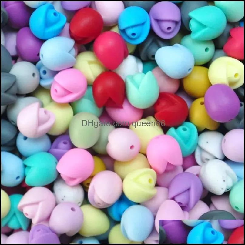 mini tulip beads 15mm silicone flower shape tulip loose bead food grade bpa diy teething necklace pacifier chain accessory