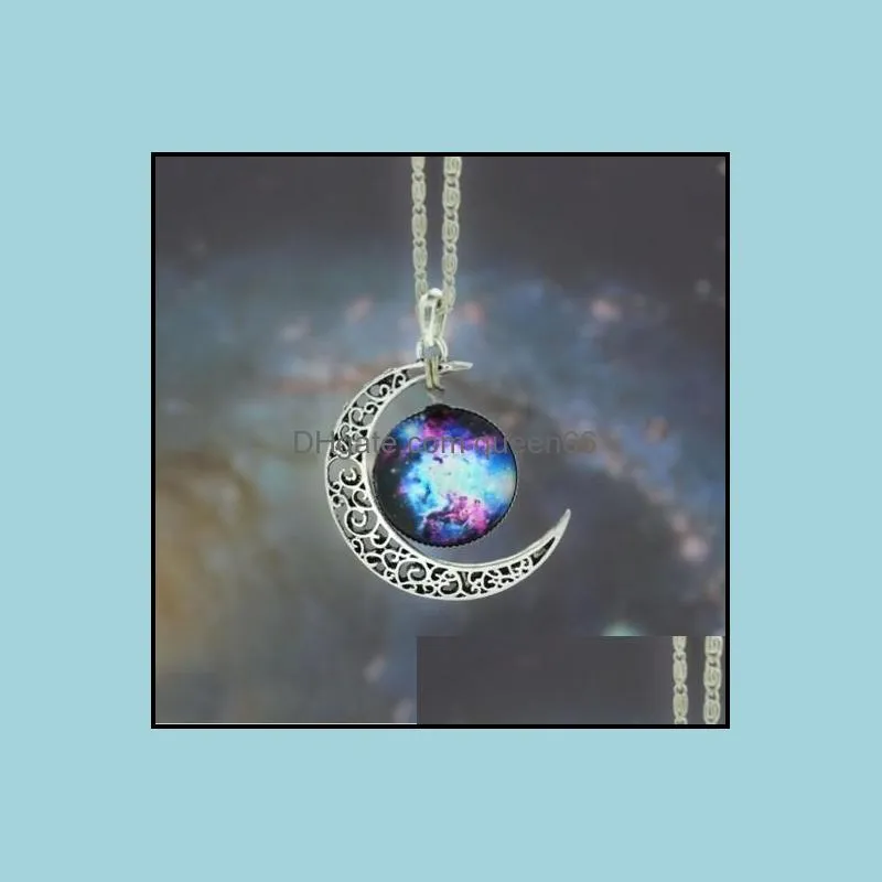 wholesale vintage starry moon outer space universe gemstone pendant necklaces mix models