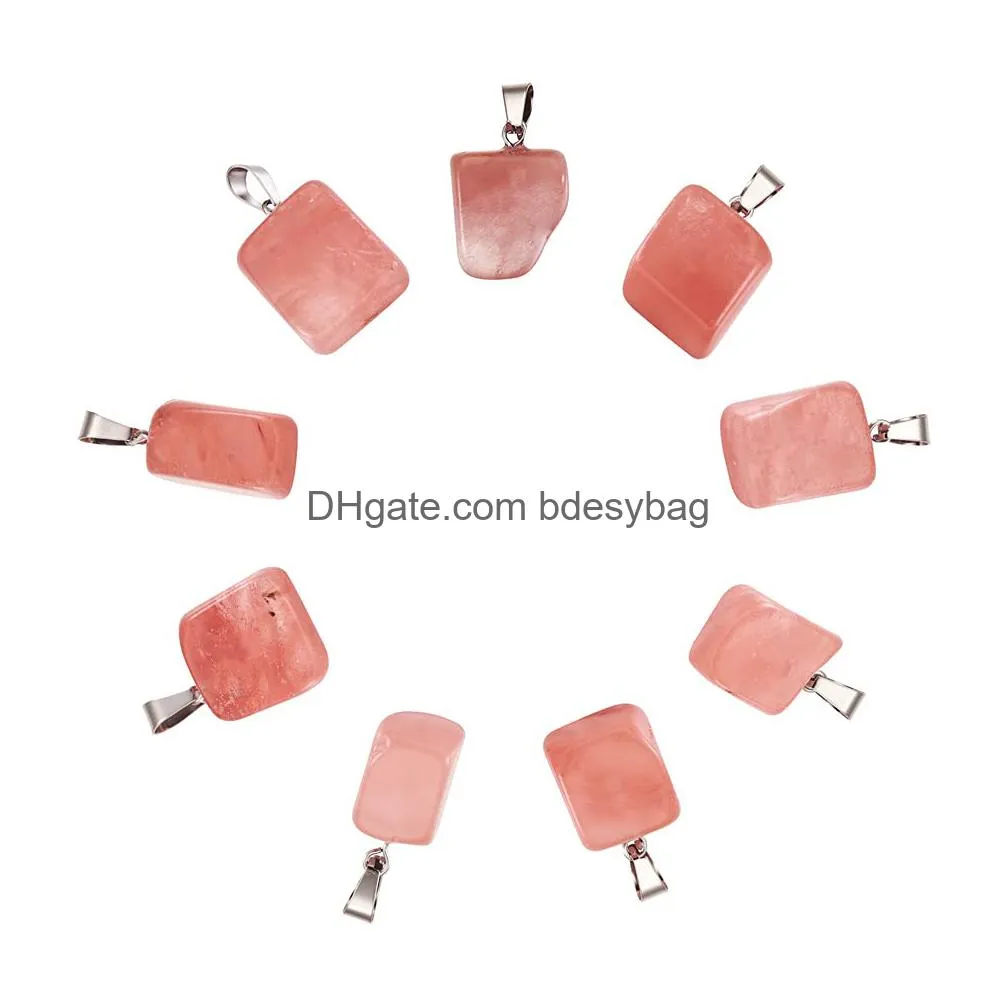 beadthoven natural cherry quartz pendants irregular healing stone crystal chakra reiki nugget tumbled red gemstone charm beads for diy necklace jewelry making