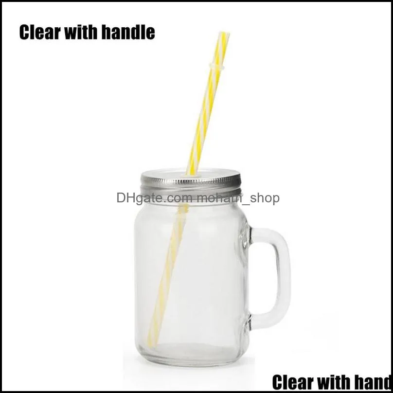 sublimation mason jar clear glass water bottle thermal transfer coffee mug with straw and lid frosted handle cup heat seaway paf11429