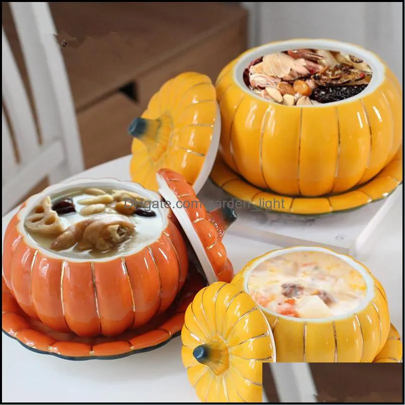 ceramic pumpkin storage bowl plates with cover kitchen appliance restaurant serving microwave oven decor tableware bowls