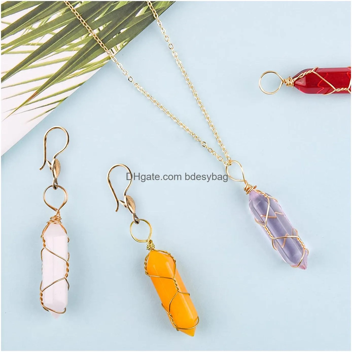 wxj13 hexagonal healing crystal natural crystal quartz pendant tree life wire wrapped gemstone pendant for necklace jewelry making for meditation crystal therapy