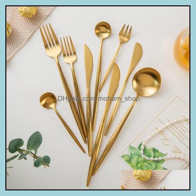 dinnerware gold flatware gold cutlery matte polish stainless steel 304 knife fork spoon wedding tableware silverware pae10827