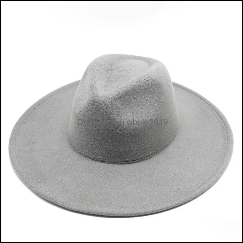 9.5cm large wide brim fedora hats women big felt hat men jazz top hat mens panama cap woman man caps winter fashion accessories wholesale 26