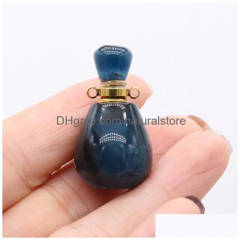 pendant necklaces charms natural fluorites perfume bottle women  oil diffuser stone for jewerly necklace gift 18x34mm