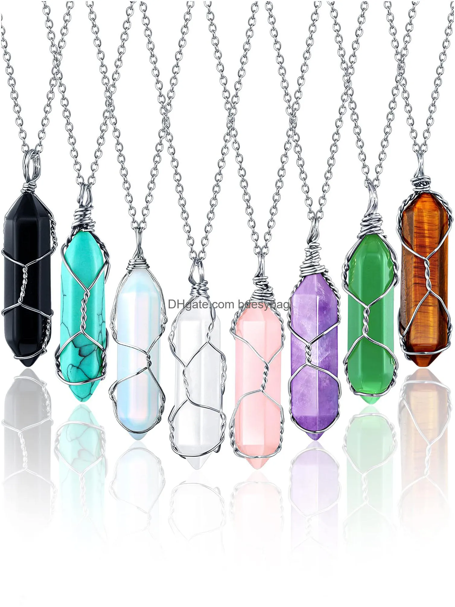 fashewelry bullet shape gemstone pendants hexagonal healing pointed chakra stone charms for necklace jewelry making hole 3x2mm